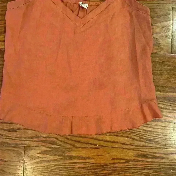 Aerie Linen Spaghetti Strap Flowy Cropped Tank Blouse Size Medium V-Neck Ruffle - Picture 3 of 8